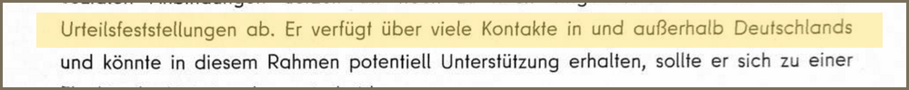 Faksimile Vollzugsplan: viele Kontakte in und außerhalb Deutschlands